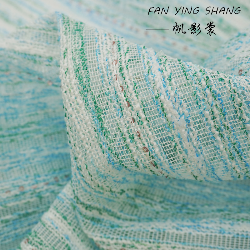 Sewing Tweed Fabric - ผ้าทวีดลายทางสีน้ำเงิน-เขียวแบบใหม่พร้อมเลื่อม ผ้าทอเนื้อพิเศษสำหรับตัดเย็บเสื้อโค้ทและชุดเดรส
