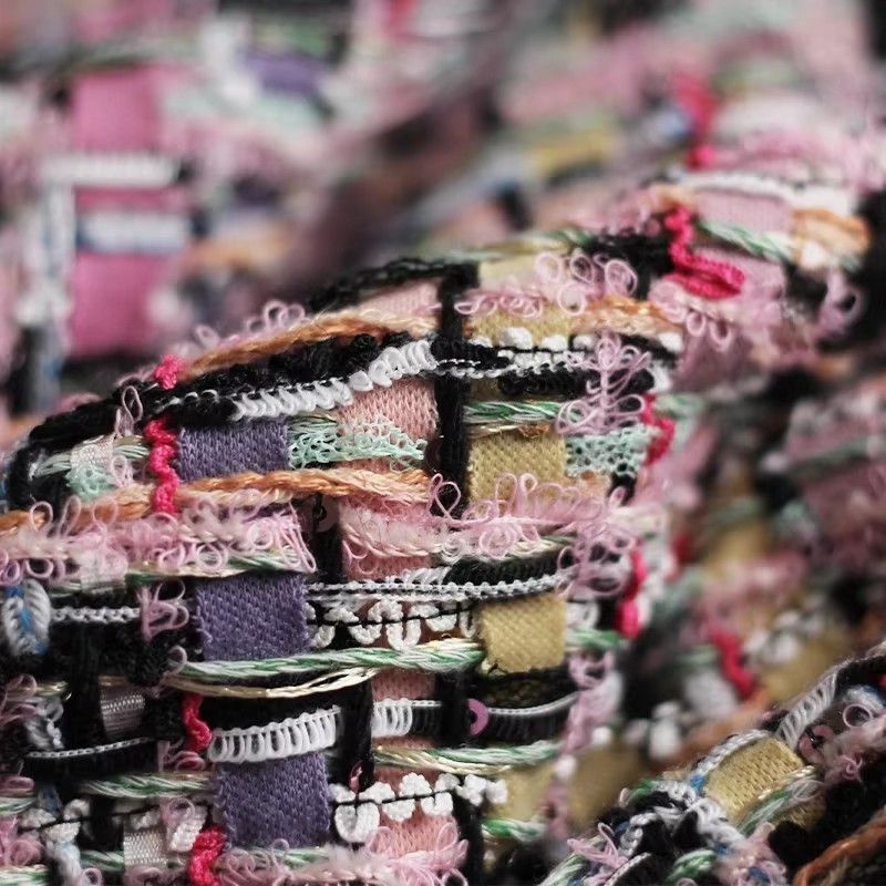 Sewing Tweed Fabric - สีชมพูราสเบอร์รี่ ผ้าทวีดสีสันสดใส วัสดุสำหรับตัดเย็บเสื้อผ้า ฤดูใบไม้ร่วง ชุดเดรส กระโปรง