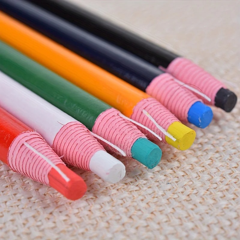 Tailor Chalk Marker - [ดินสอเขียนเย็บผ้า 5 แท่ง] ดินสอเขียนเย็บผ้าแบบละลายน้ำทำมือ และอุปกรณ์ติดตามรอยเย็บผ้า DIY