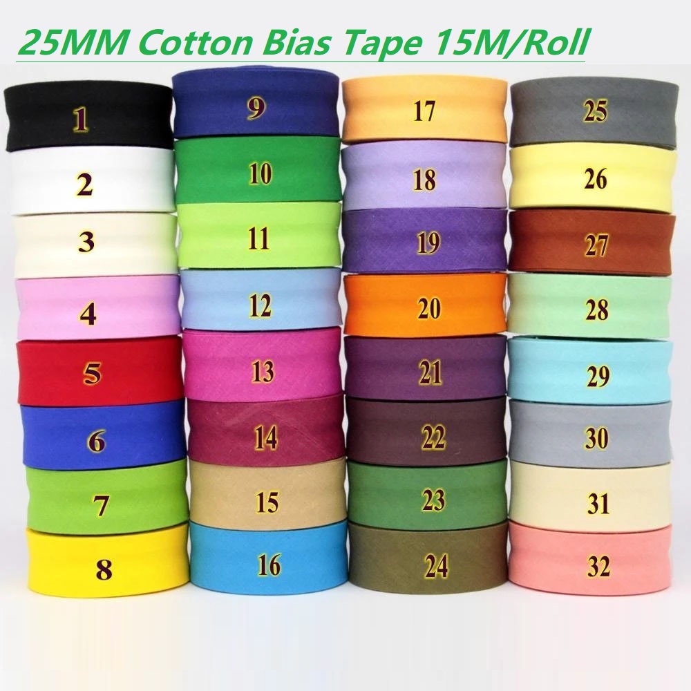 Binding Tape Bias - เทปผ้าฝ้ายพับขอบ 25 มม. สำหรับงานเย็บผ้า งานควิลท์ งานฝีมือ