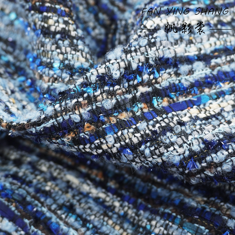 Sewing Tweed Fabric - ผ้าทวีดขนสัตว์ผสมชีฟองสีฟ้าสดใส รุ่นปี 2025 สำหรับตัดเย็บเสื้อโค้ท