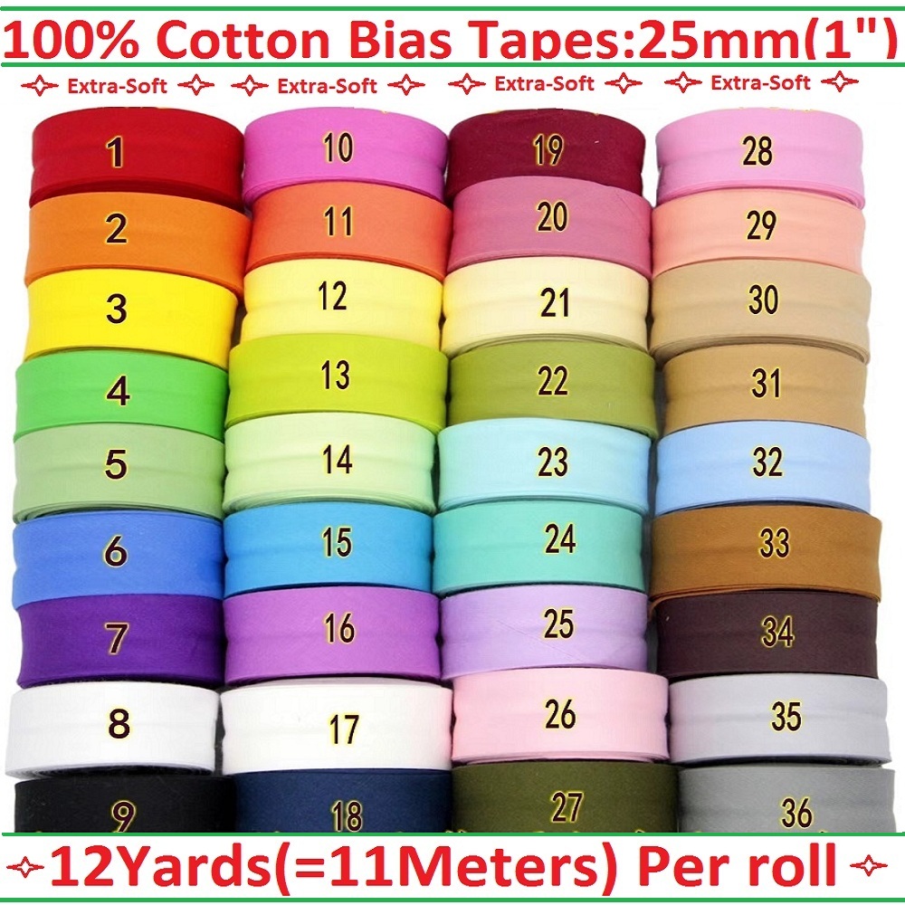 Binding Tape Bias - เทปไบแอสกว้าง 25 มม. (1 นิ้ว) ทำจากผ้าฝ้าย