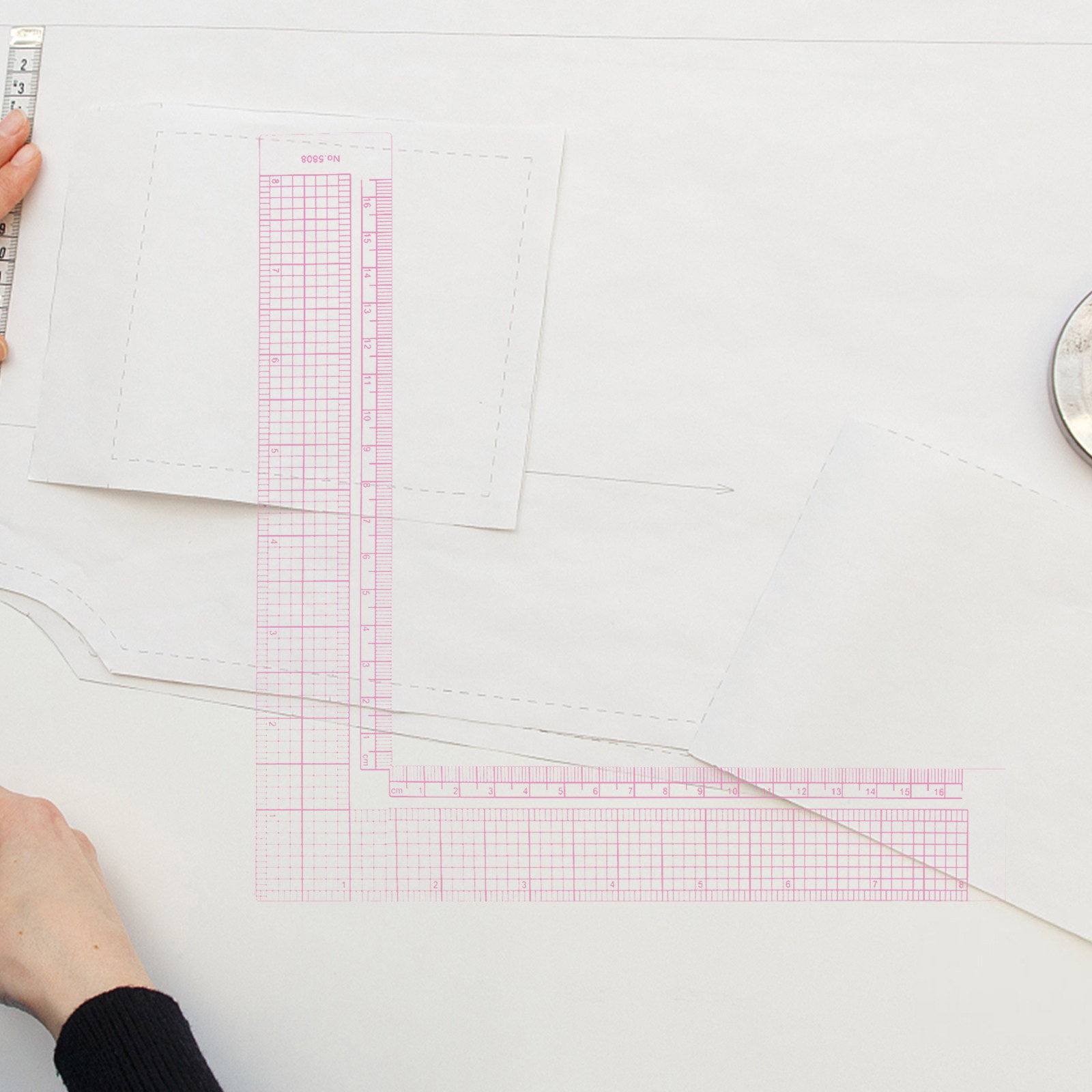 Sewing Garments - ไม้บรรทัดพลาสติกรูปตัว L ความแม่นยำสูง พร้อมสเกลวัดที่มองเห็นได้ สำหรับการออกแบบเสื้อผ้า การควิลท์