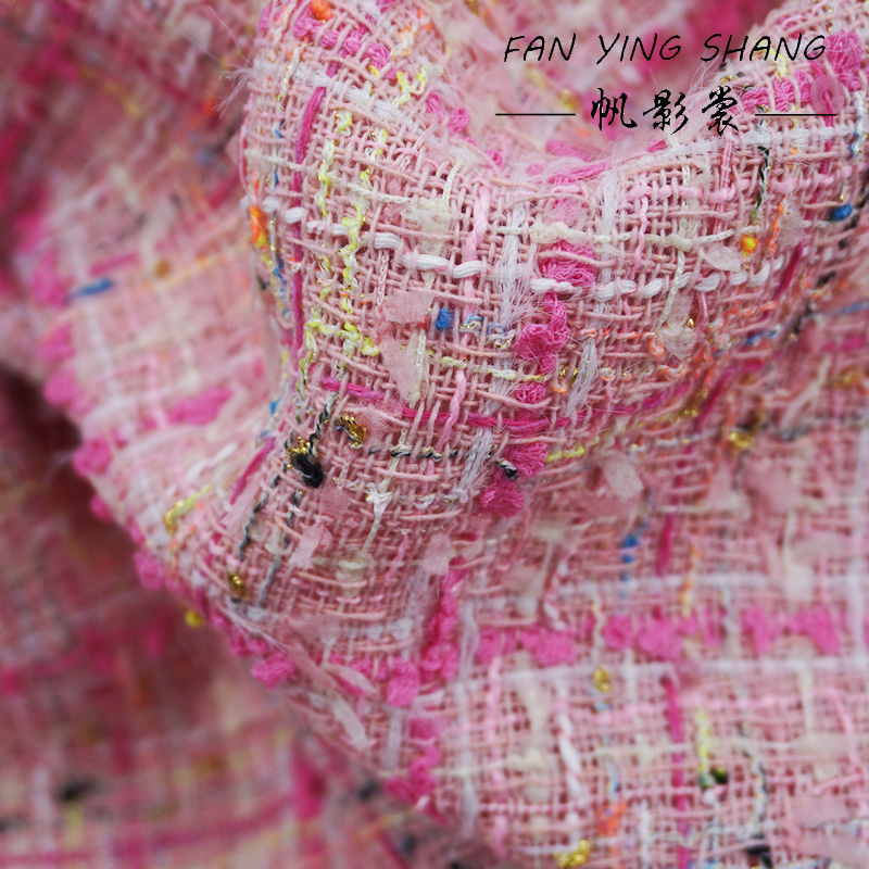 Sewing Tweed Fabric - ผ้าทวีดลายสก็อตสีชมพูแต่งพู่สำหรับเสื้อโค้ท ผ้าทอเงา ผ้าสำหรับตัดเย็บเสื้อผ้า ผ้าสำหรับงานเย็บปักถักร้อยแบบแอฟริกัน