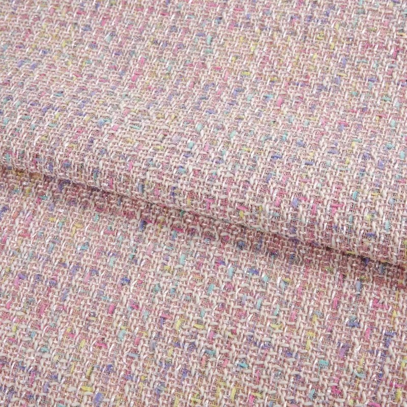 Sewing Tweed Fabric - ผ้าทวีดต่อเมตรสำหรับเสื้อคลุมกระเป๋ากระโปรงช่อดอกไม้บรรจุภัณฑ์ DIY เย็บผ้าเย็บปักถักร้อยผ้าเลื่อมลายสก๊อตนุ่มสบายสีดำสีชมพู
