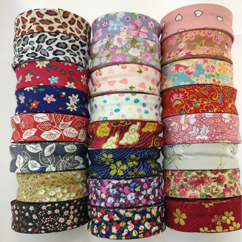 Binding Tape Bias - เทปผ้าฝ้ายพับเดี่ยว, ขอบผ้าสำหรับผ้าปูโต๊ะ, ผ้าควิลท์, งานเย็บปักถักร้อย, ลายพิมพ์ดอกไม้, ความกว้าง
