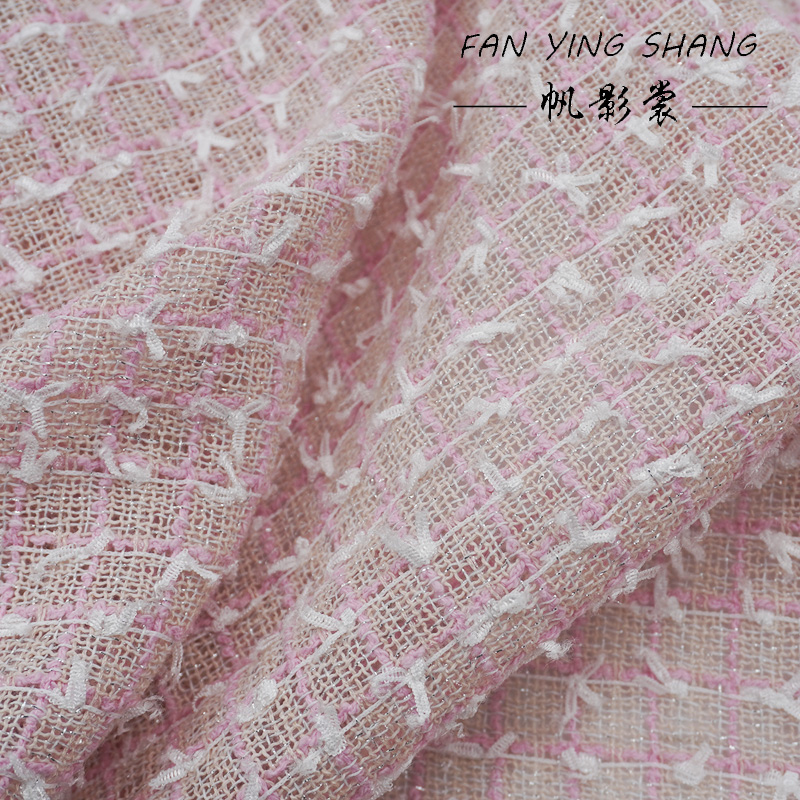ผ้าทวีดลายตารางสีชมพูขาวพร้อมโ - Sewing Tweed Fabric บทวิจารณ์และราคา