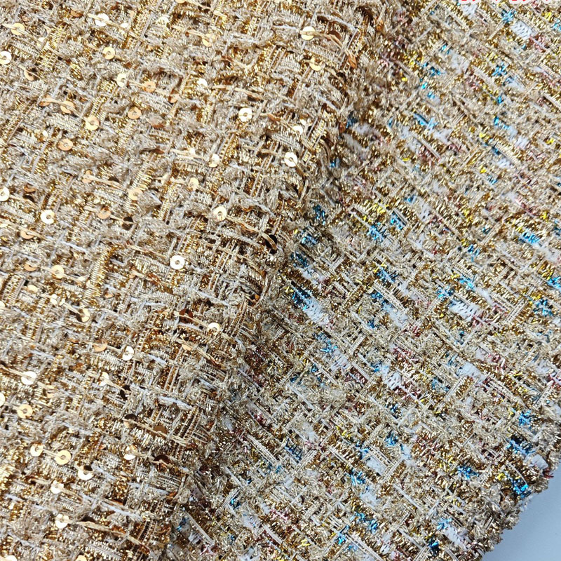 ผ้าทวีดถักลายเส้นทองและเลื่อมย - Sewing Tweed Fabric บทวิจารณ์และราคา