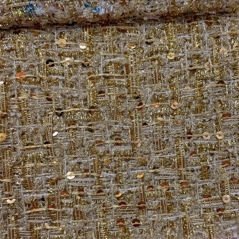 ผ้าทวีดถักลายเส้นทองและเลื่อมย - Sewing Tweed Fabric บทวิจารณ์และราคา