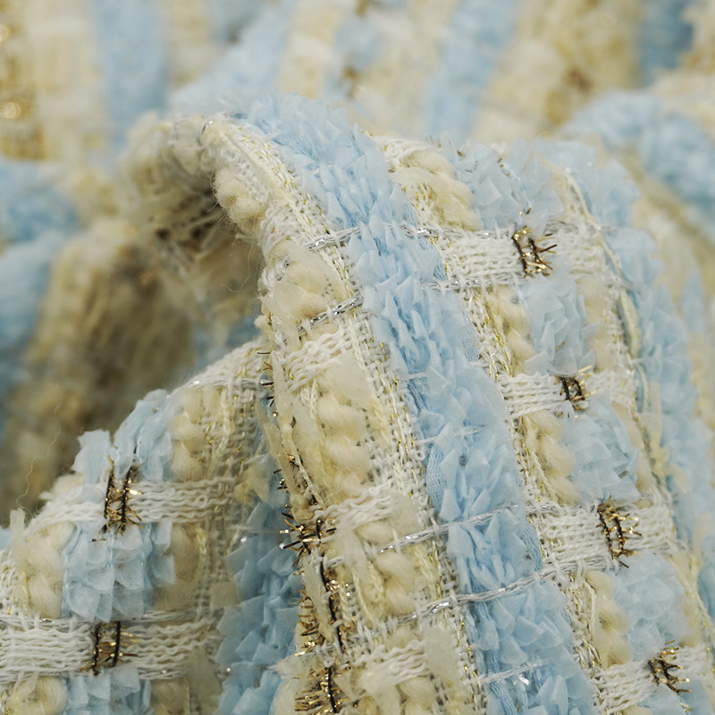 ผ้าทวีดลายสก็อตสีฟ้าอ่อน-เบจ ผ - Sewing Tweed Fabric บทวิจารณ์และราคา