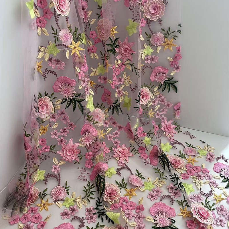 ผ้าตาข่ายลูกไม้ปักลายดอกไม้ 3  - Textile For Sewing บทวิจารณ์และราคา