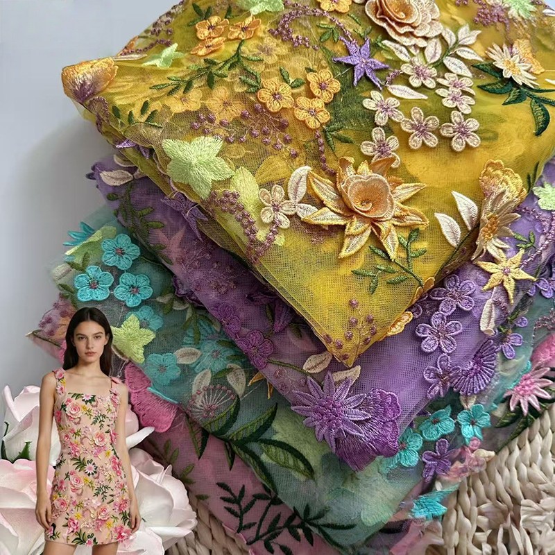 ผ้าตาข่ายลูกไม้ปักลายดอกไม้ 3  - Textile For Sewing บทวิจารณ์และราคา