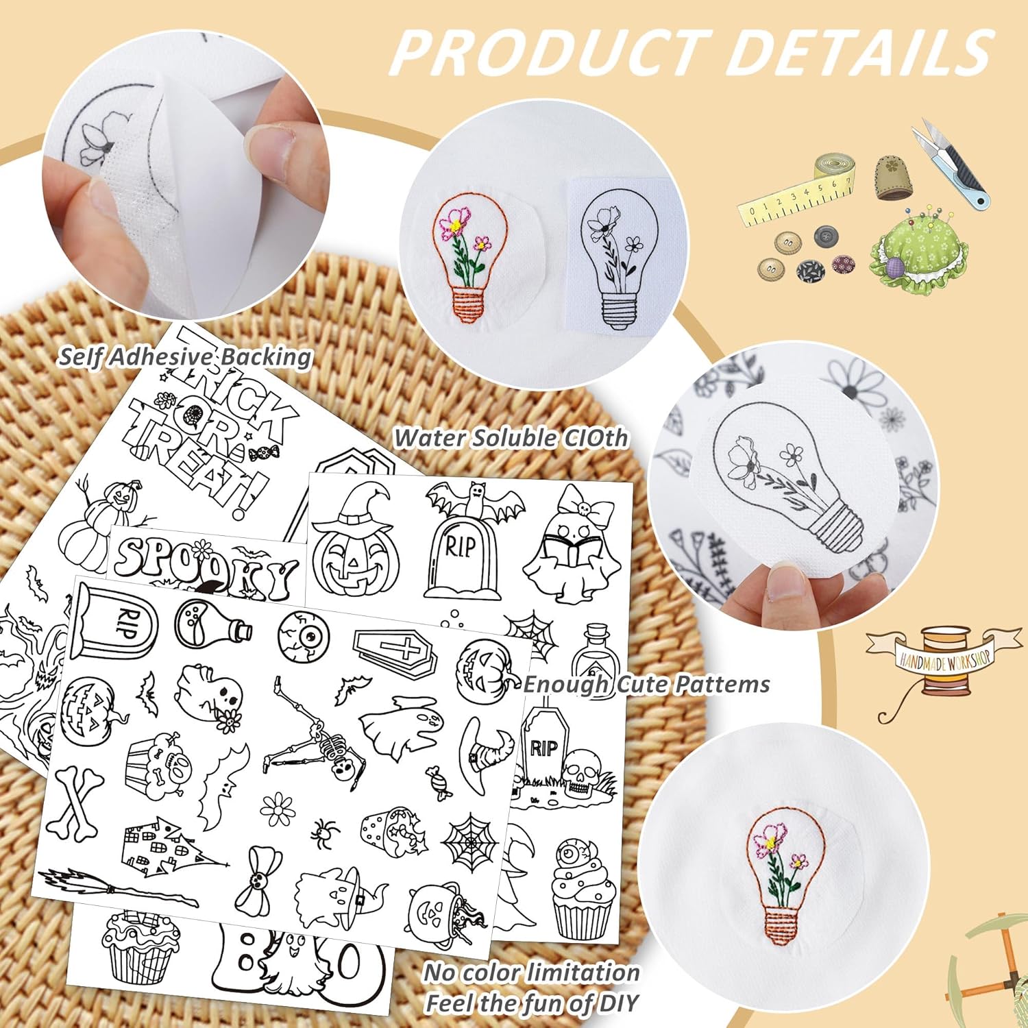 กระดาษปักลายละลายน้ำได้ ลายปัก - Textile Sewing Patterns บทวิจารณ์และราคา