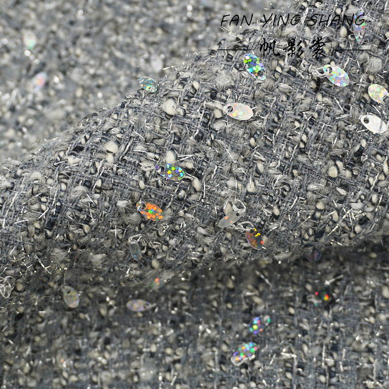 ผ้าทวีดขนสัตว์สีเทาประดับเลื่อ - Sewing Tweed Fabric บทวิจารณ์และราคา